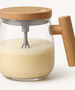 مج خلاط زجاج 400 مل بيد خشبية وغطاء خشبي