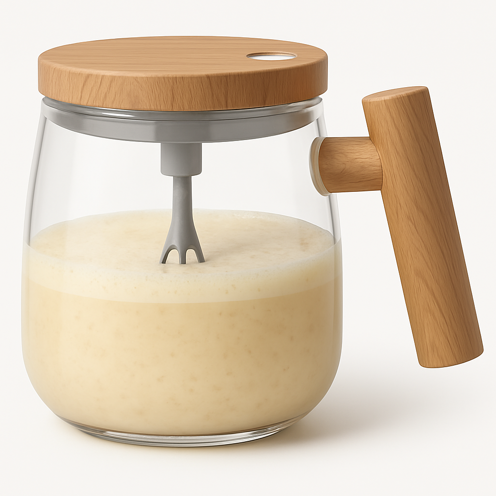 مج خلاط زجاج 400 مل بيد خشبية وغطاء خشبي